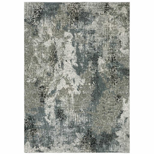 6' X 9' Ivory Grey Charcoal Blue And Navy Abstract Power Loom Stain Resistant Area Rug - Homeroots - Flyclothing LLC