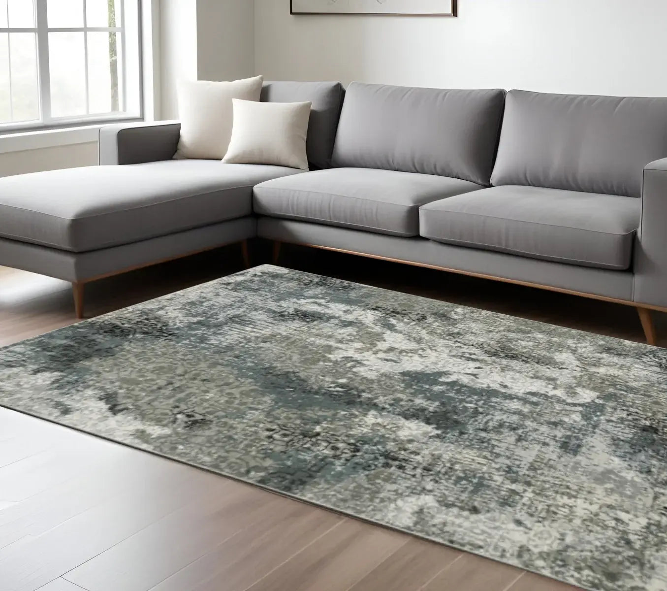 6' X 9' Ivory Grey Charcoal Blue And Navy Abstract Power Loom Stain Resistant Area Rug - Homeroots - Flyclothing LLC