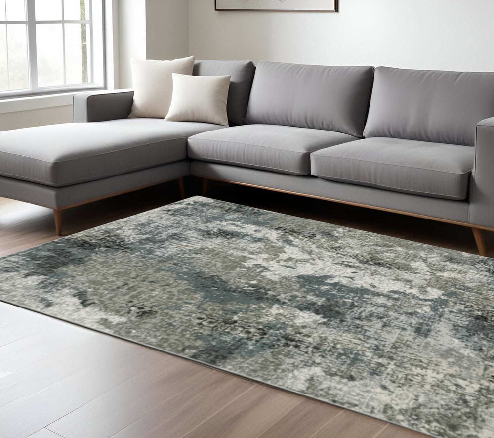 6' X 9' Ivory Grey Charcoal Blue And Navy Abstract Power Loom Stain Resistant Area Rug - Homeroots - Flyclothing LLC