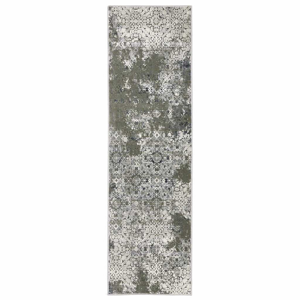 2' X 8' Ivory Grey Blue And Taupe Abstract Power Loom Stain Resistant Runner Rug - Homeroots - Flyclothing LLC