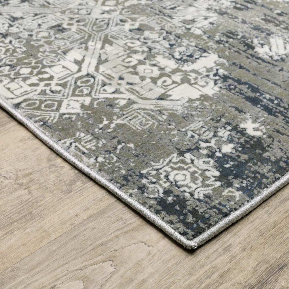 5' X 8' Ivory Grey Blue And Taupe Abstract Power Loom Stain Resistant Area Rug - Homeroots - Flyclothing LLC