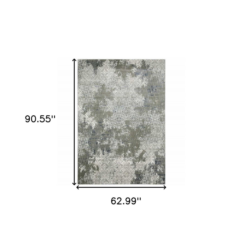5' X 8' Ivory Grey Blue And Taupe Abstract Power Loom Stain Resistant Area Rug - Homeroots - Flyclothing LLC
