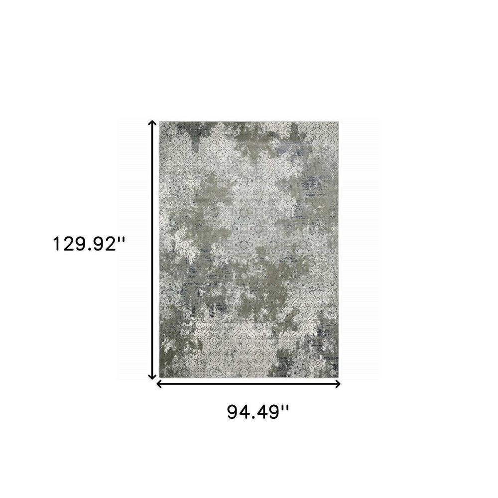 8' X 11' Ivory Grey Blue And Taupe Abstract Power Loom Stain Resistant Area Rug - Homeroots - Flyclothing LLC
