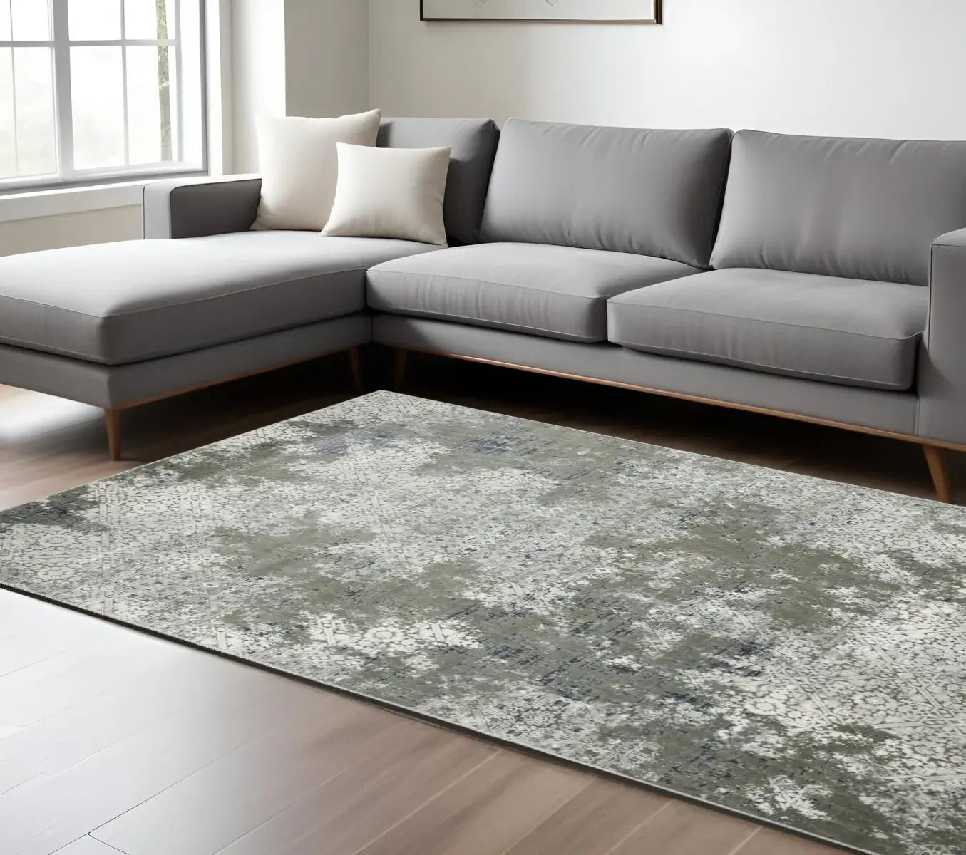 8' X 11' Ivory Grey Blue And Taupe Abstract Power Loom Stain Resistant Area Rug - Homeroots - Flyclothing LLC
