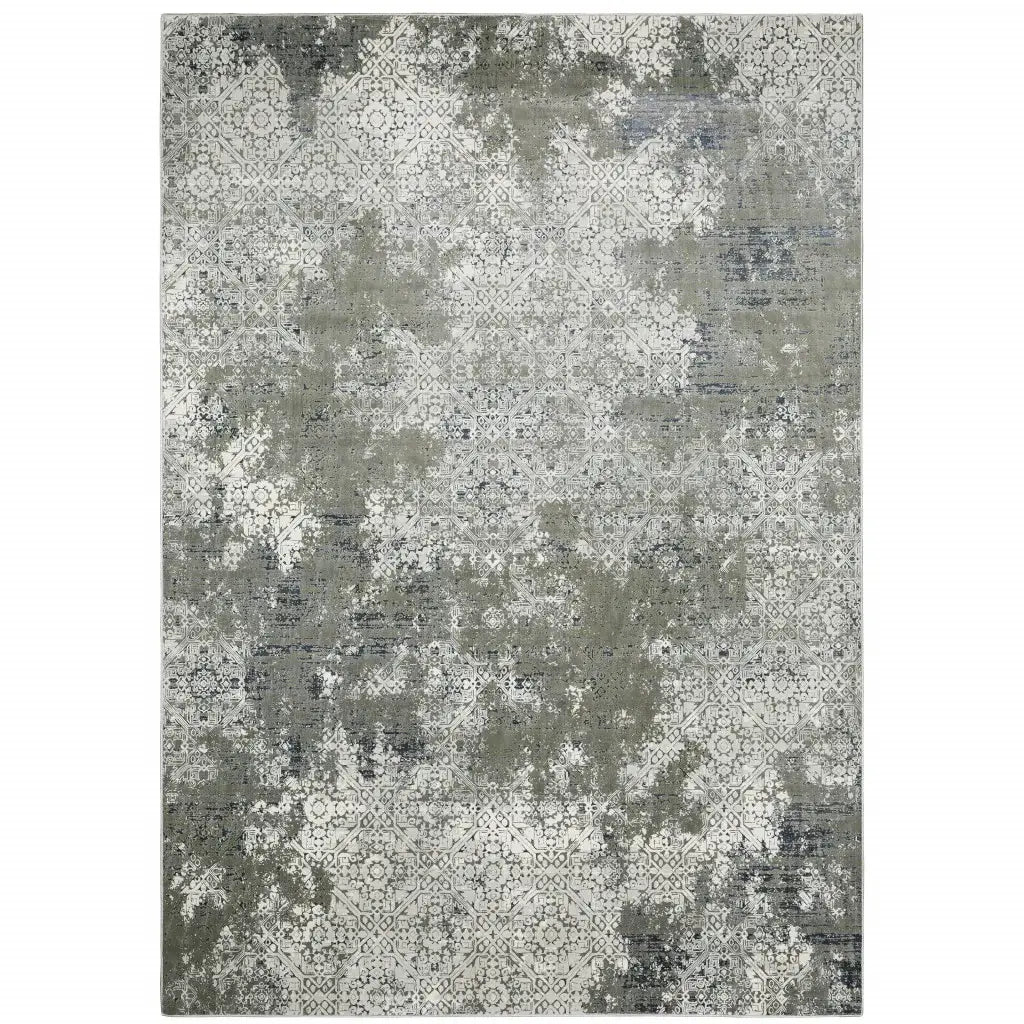 10' X 13' Ivory Grey Blue And Taupe Abstract Power Loom Stain Resistant Area Rug - Homeroots - Flyclothing LLC