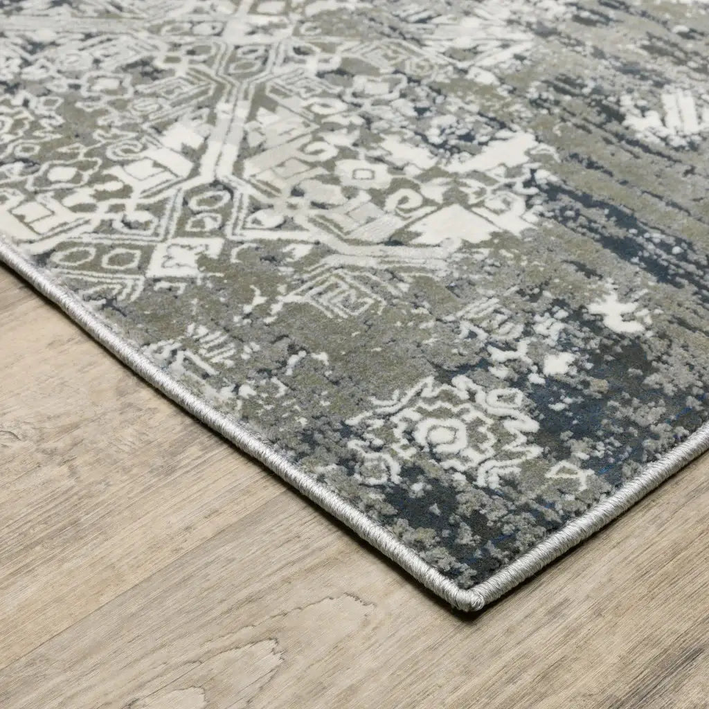 10' X 13' Ivory Grey Blue And Taupe Abstract Power Loom Stain Resistant Area Rug - Homeroots - Flyclothing LLC