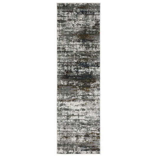 2' X 8' Ivory Charcoal Grey Blue Rust And Brown Abstract Power Loom Stain Resistant Runner Rug - Homeroots - Flyclothing LLC