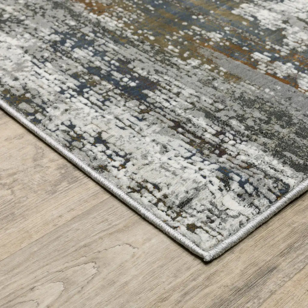 2' X 8' Ivory Charcoal Grey Blue Rust And Brown Abstract Power Loom Stain Resistant Runner Rug - Homeroots - Flyclothing LLC