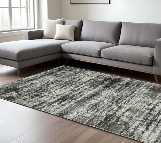 8' X 11' Ivory Charcoal Grey Blue Rust And Brown Abstract Power Loom Stain Resistant Area Rug - Homeroots - Flyclothing LLC