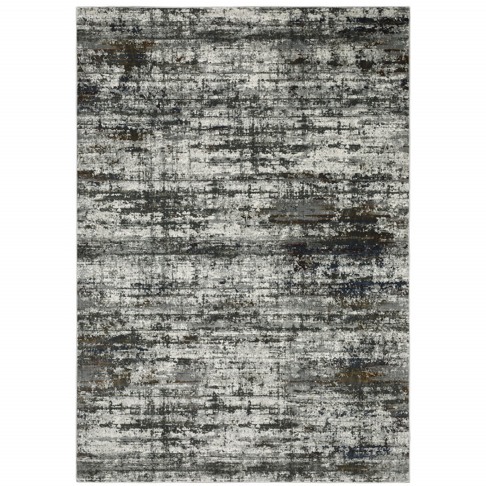 10' X 13' Ivory Charcoal Grey Blue Rust And Brown Abstract Power Loom Stain Resistant Area Rug - Homeroots