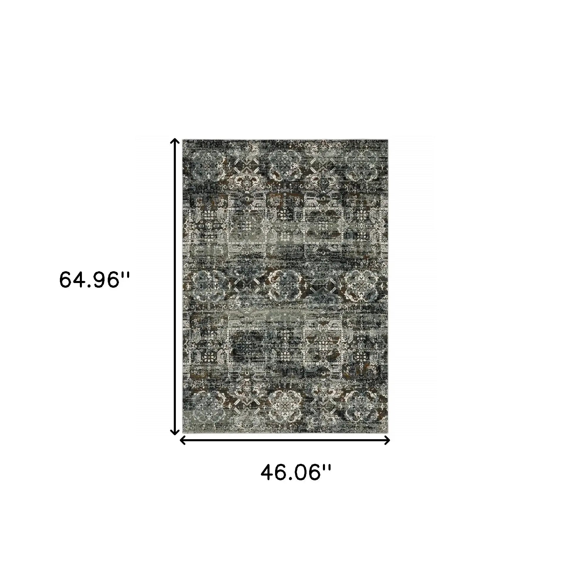 4' X 6' Ivory Charcoal Grey Blue Rust Gold And Brown Oriental Power Loom Stain Resistant Area Rug - Homeroots - Flyclothing LLC