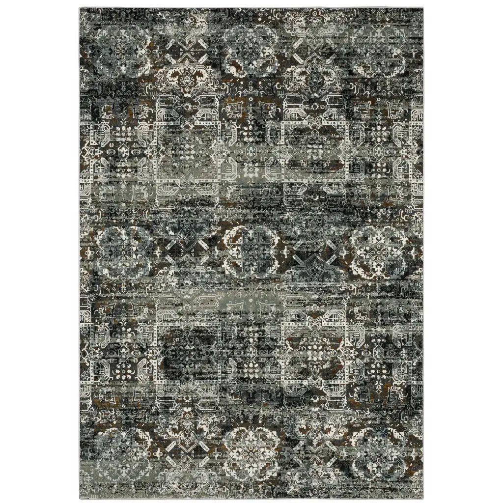5' X 8' Ivory Charcoal Grey Blue Rust Gold And Brown Oriental Power Loom Stain Resistant Area Rug - Homeroots - Flyclothing LLC