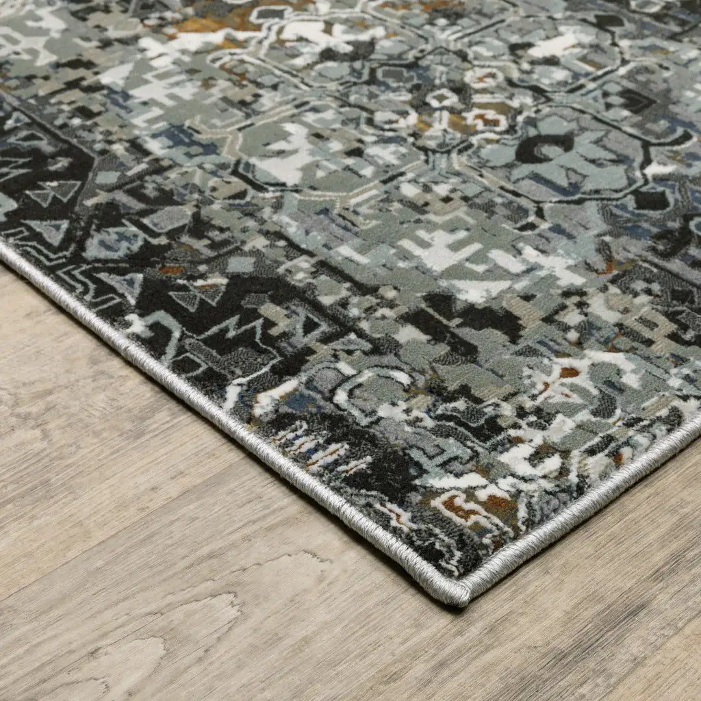 5' X 8' Ivory Charcoal Grey Blue Rust Gold And Brown Oriental Power Loom Stain Resistant Area Rug - Homeroots - Flyclothing LLC