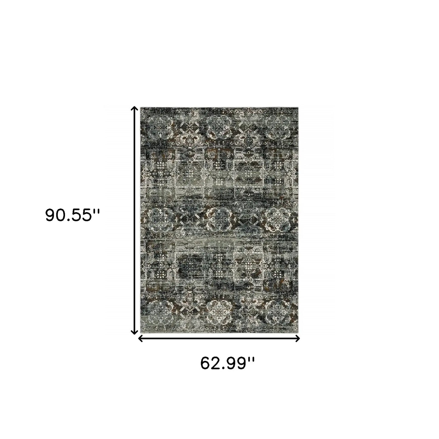 5' X 8' Ivory Charcoal Grey Blue Rust Gold And Brown Oriental Power Loom Stain Resistant Area Rug - Homeroots - Flyclothing LLC
