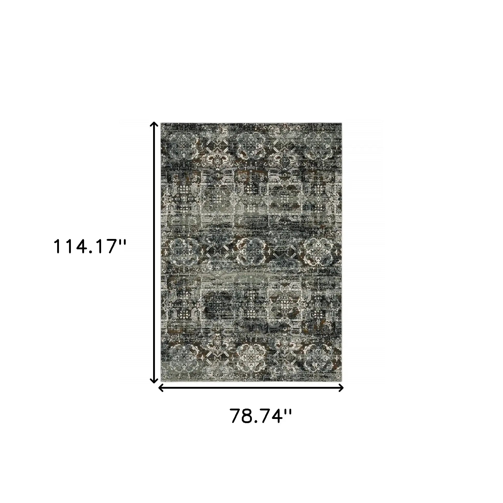 6' X 9' Ivory Charcoal Grey Blue Rust Gold And Brown Oriental Power Loom Stain Resistant Area Rug - Homeroots - Flyclothing LLC