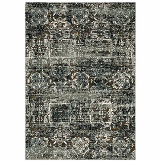 10' X 13' Ivory Charcoal Grey Blue Rust Gold And Brown Oriental Power Loom Stain Resistant Area Rug - Homeroots - Flyclothing LLC