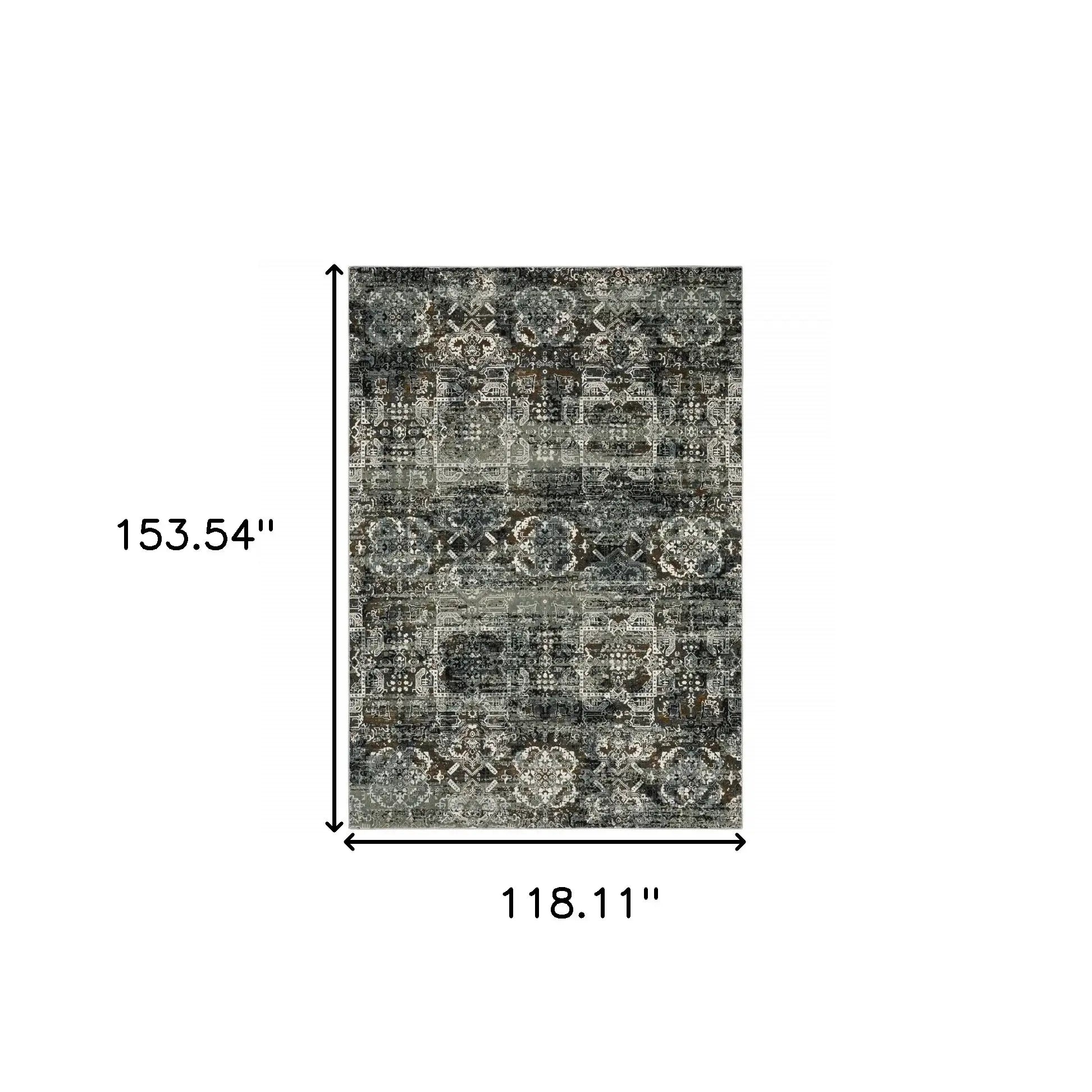 10' X 13' Ivory Charcoal Grey Blue Rust Gold And Brown Oriental Power Loom Stain Resistant Area Rug - Homeroots - Flyclothing LLC