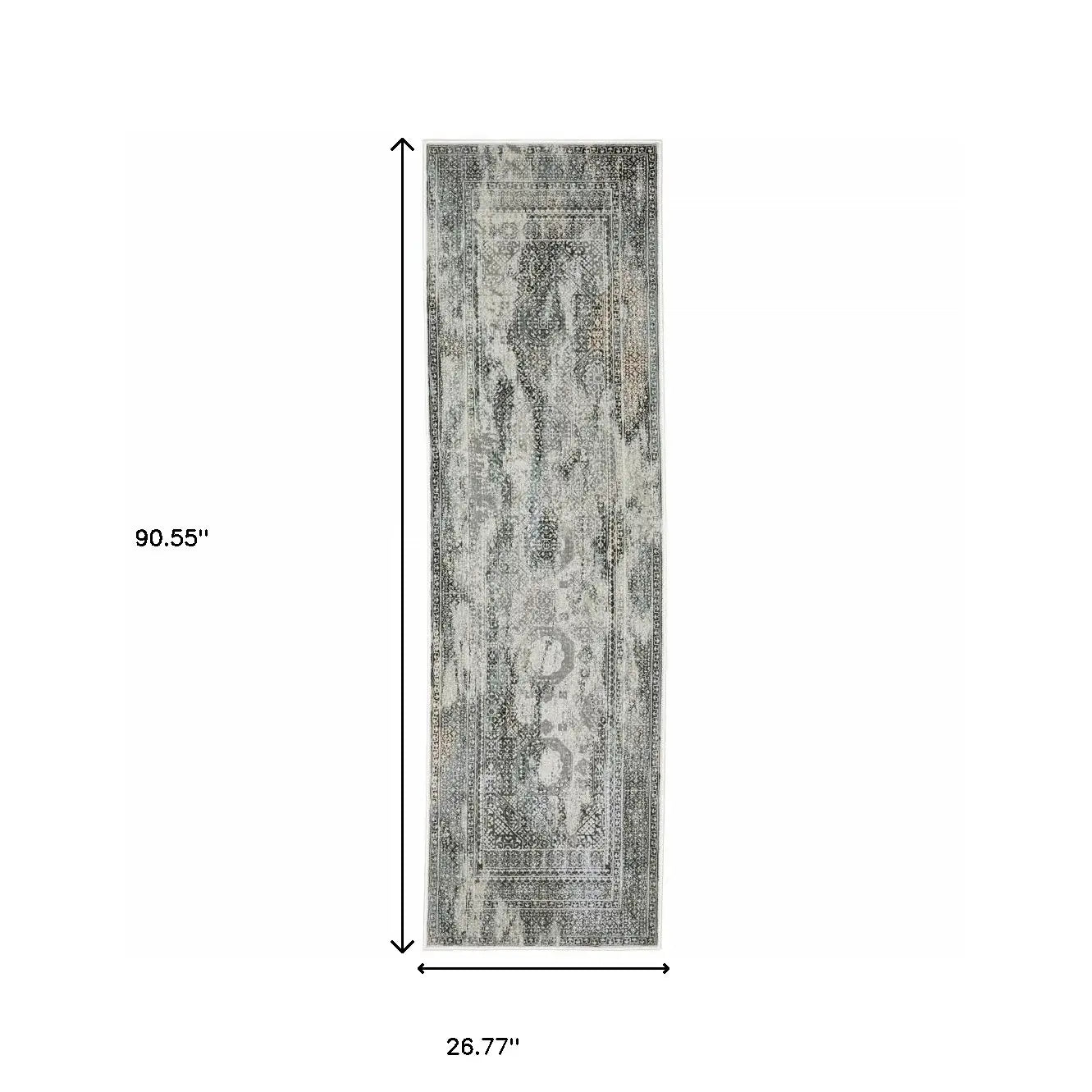 2' X 8' Ivory Grey Charcoal Blue And Rust Oriental Power Loom Stain Resistant Runner Rug - Homeroots - Flyclothing LLC