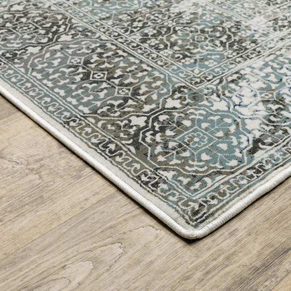 6' X 9' Ivory Grey Charcoal Blue And Rust Oriental Power Loom Stain Resistant Area Rug - Homeroots - Flyclothing LLC