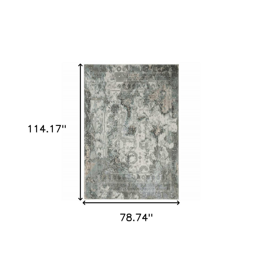 6' X 9' Ivory Grey Charcoal Blue And Rust Oriental Power Loom Stain Resistant Area Rug - Homeroots - Flyclothing LLC