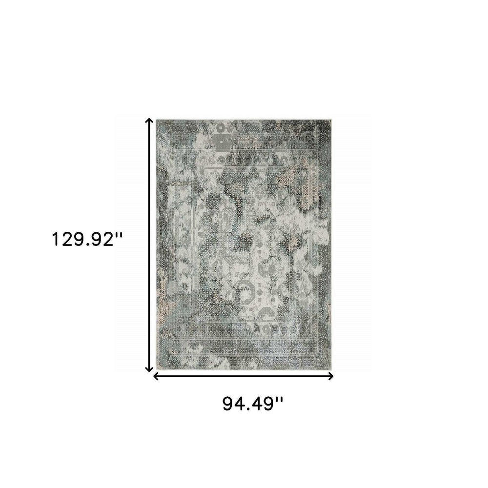 8' X 11' Ivory Grey Charcoal Blue And Rust Oriental Power Loom Stain Resistant Area Rug - Homeroots - Flyclothing LLC