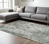 8' X 11' Ivory Grey Charcoal Blue And Rust Oriental Power Loom Stain Resistant Area Rug - Homeroots - Flyclothing LLC