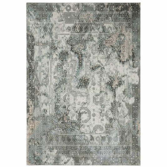 10' X 13' Ivory Grey Charcoal Blue And Rust Oriental Power Loom Stain Resistant Area Rug - Homeroots - Flyclothing LLC