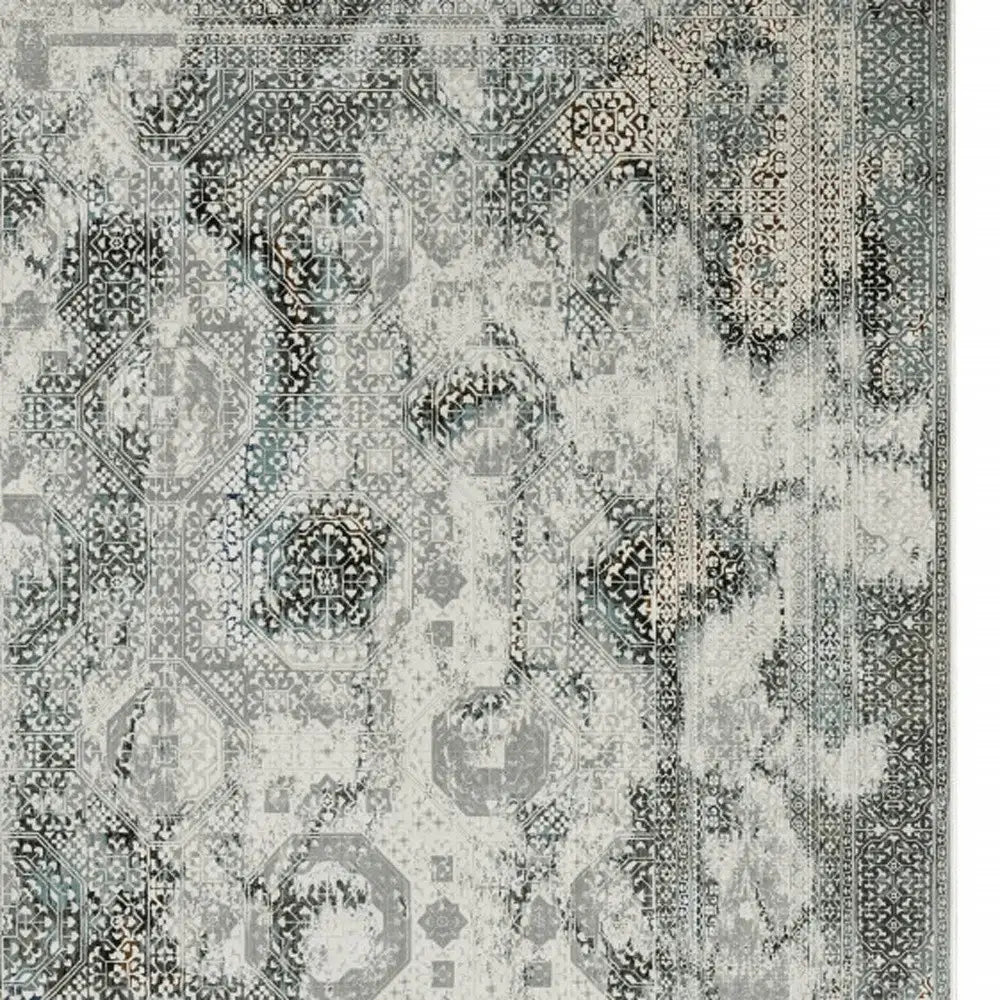 10' X 13' Ivory Grey Charcoal Blue And Rust Oriental Power Loom Stain Resistant Area Rug - Homeroots - Flyclothing LLC