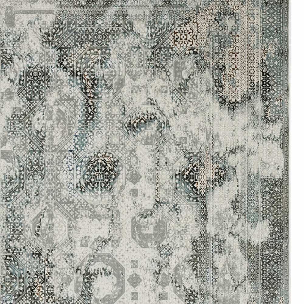 10' X 13' Ivory Grey Charcoal Blue And Rust Oriental Power Loom Stain Resistant Area Rug - Homeroots - Flyclothing LLC