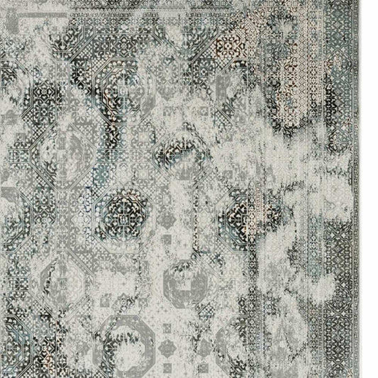 10' X 13' Ivory Grey Charcoal Blue And Rust Oriental Power Loom Stain Resistant Area Rug - Homeroots - Flyclothing LLC