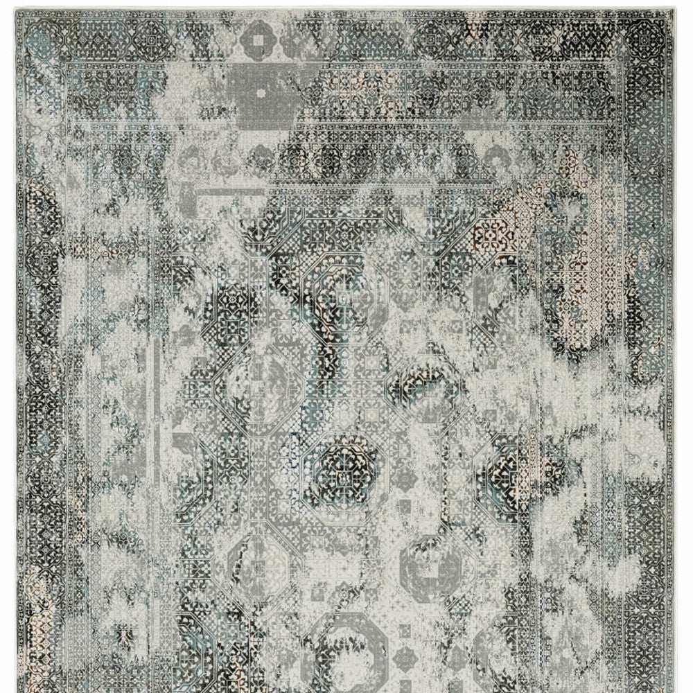 10' X 13' Ivory Grey Charcoal Blue And Rust Oriental Power Loom Stain Resistant Area Rug - Homeroots - Flyclothing LLC