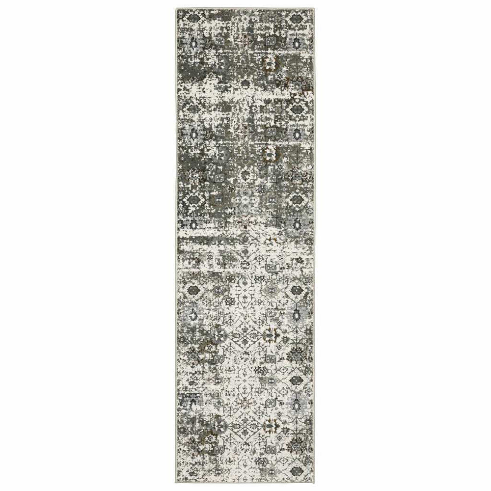 2' X 8' Ivory Grey Charcoal Rust Gold And Brown Oriental Power Loom Stain Resistant Runner Rug - Homeroots - Flyclothing LLC
