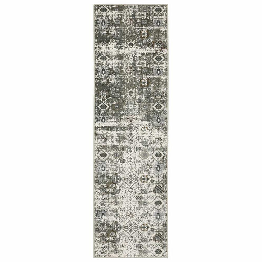 2' X 8' Ivory Grey Charcoal Rust Gold And Brown Oriental Power Loom Stain Resistant Runner Rug - Homeroots - Flyclothing LLC