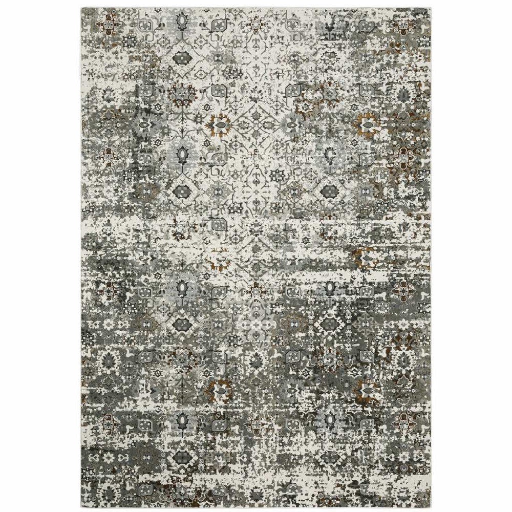 4' X 6' Ivory Grey Charcoal Rust Gold And Brown Oriental Power Loom Stain Resistant Area Rug - Homeroots - Flyclothing LLC