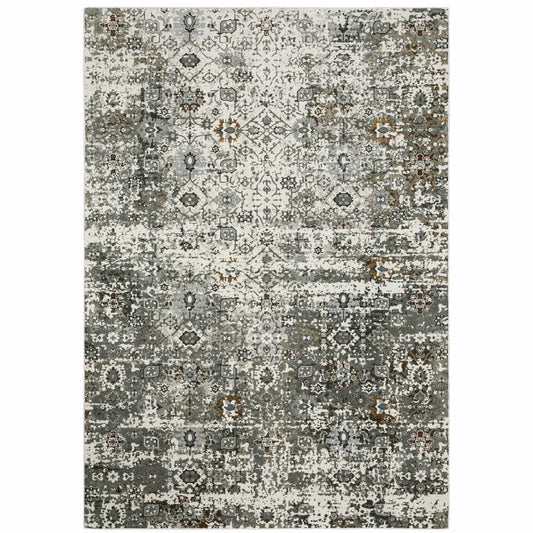 4' X 6' Ivory Grey Charcoal Rust Gold And Brown Oriental Power Loom Stain Resistant Area Rug - Homeroots - Flyclothing LLC