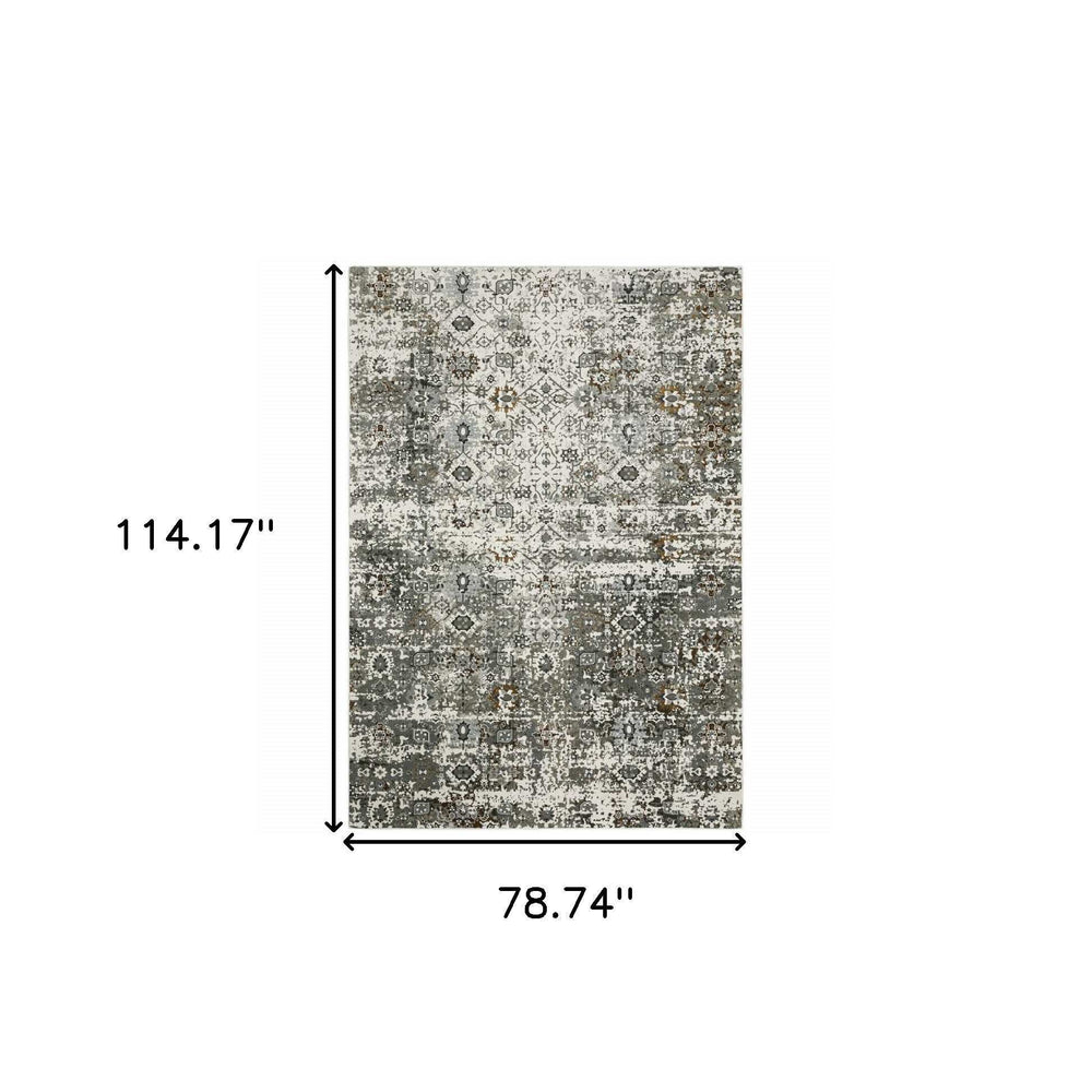 6' X 9' Ivory Grey Charcoal Rust Gold And Brown Oriental Power Loom Stain Resistant Area Rug - Homeroots - Flyclothing LLC