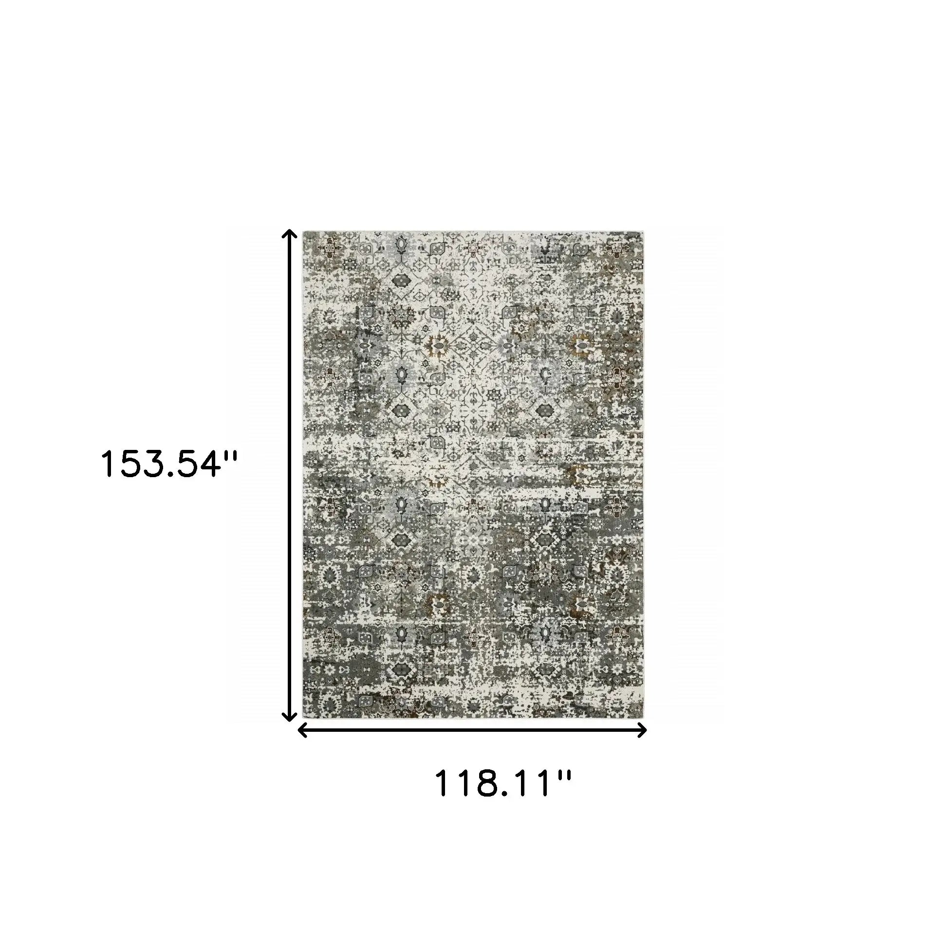 10' X 13' Ivory Grey Charcoal Rust Gold And Brown Oriental Power Loom Stain Resistant Area Rug - Homeroots - Flyclothing LLC