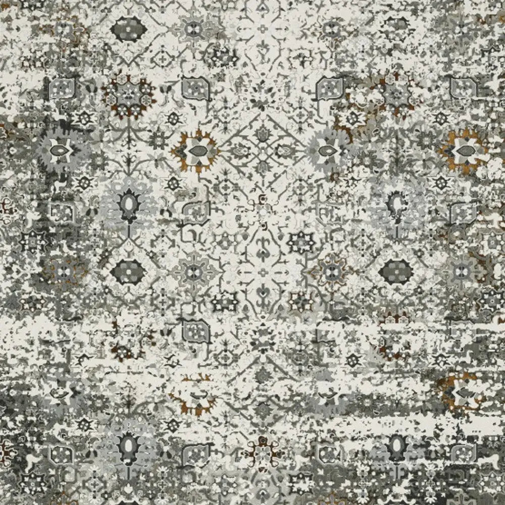 10' X 13' Ivory Grey Charcoal Rust Gold And Brown Oriental Power Loom Stain Resistant Area Rug - Homeroots - Flyclothing LLC