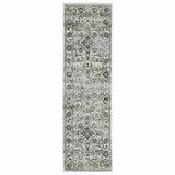 2' X 8' Ivory Grey Charcoal Blue And Taupe Oriental Power Loom Stain Resistant Runner Rug - Homeroots - Flyclothing LLC