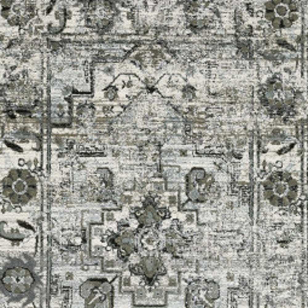 2' X 8' Ivory Grey Charcoal Blue And Taupe Oriental Power Loom Stain Resistant Runner Rug - Homeroots - Flyclothing LLC