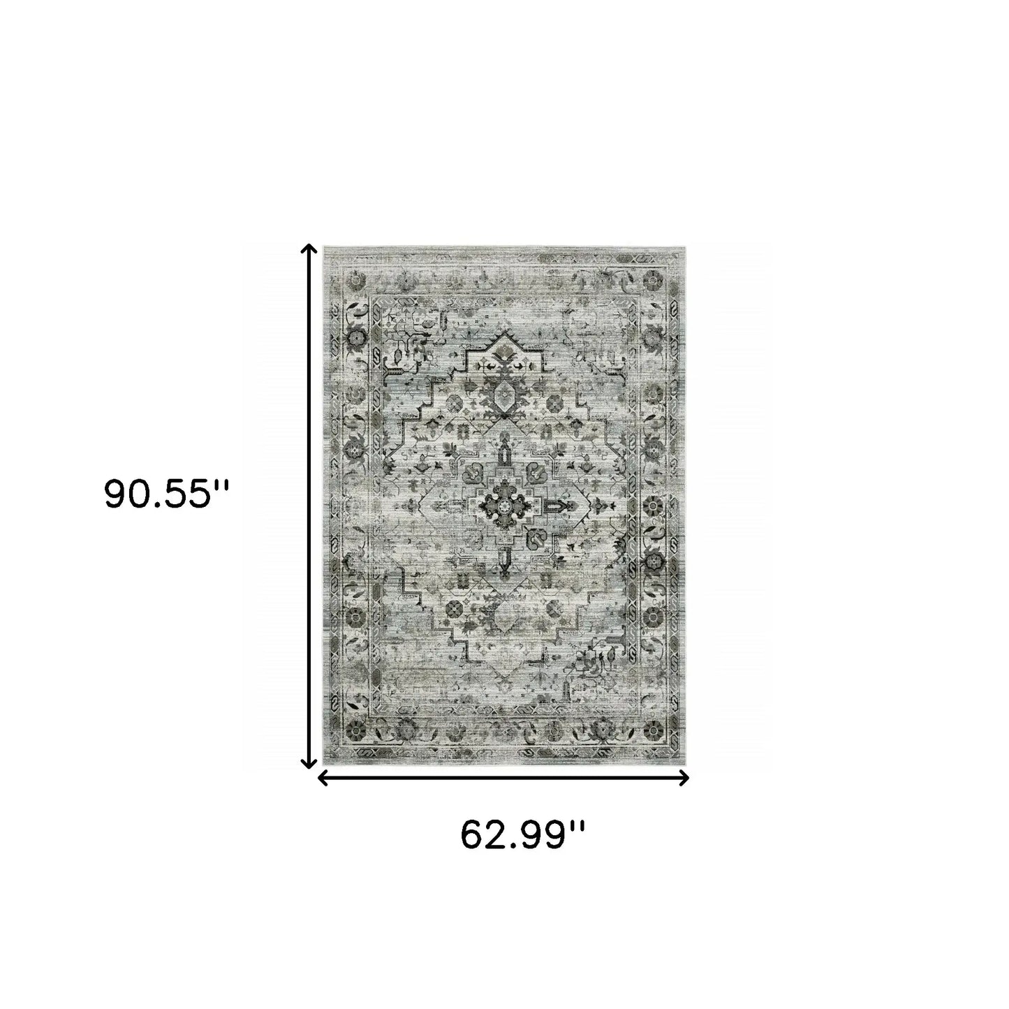 5' X 8' Ivory Grey Charcoal Blue And Taupe Oriental Power Loom Stain Resistant Area Rug - Homeroots - Flyclothing LLC