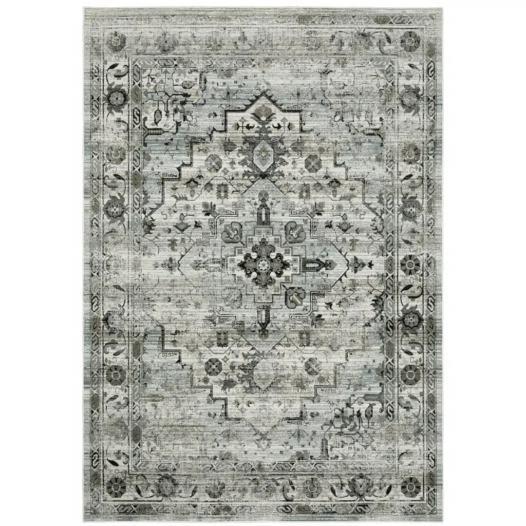 6' X 9' Ivory Grey Charcoal Blue And Taupe Oriental Power Loom Stain Resistant Area Rug - Homeroots - Flyclothing LLC