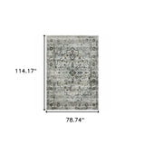 6' X 9' Ivory Grey Charcoal Blue And Taupe Oriental Power Loom Stain Resistant Area Rug