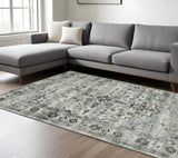 6' X 9' Ivory Grey Charcoal Blue And Taupe Oriental Power Loom Stain Resistant Area Rug - Homeroots - Flyclothing LLC