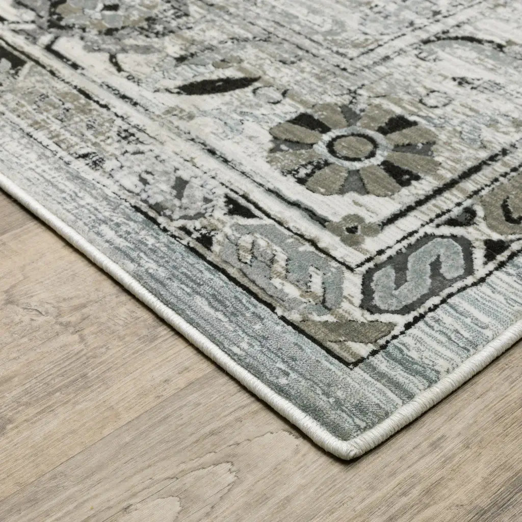8' X 11' Ivory Grey Charcoal Blue And Taupe Oriental Power Loom Stain Resistant Area Rug - Homeroots - Flyclothing LLC