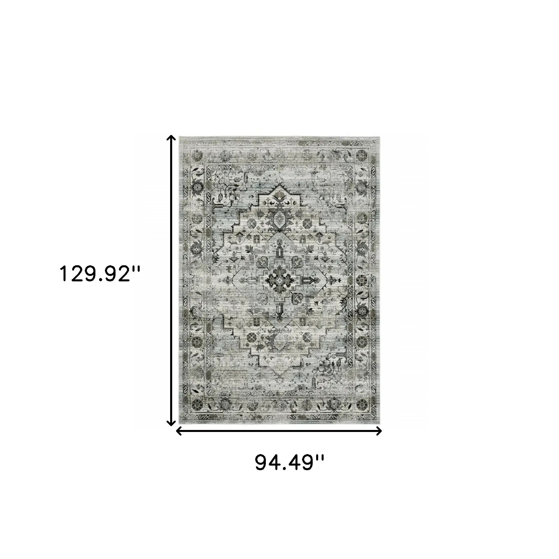 8' X 11' Ivory Grey Charcoal Blue And Taupe Oriental Power Loom Stain Resistant Area Rug - Homeroots - Flyclothing LLC
