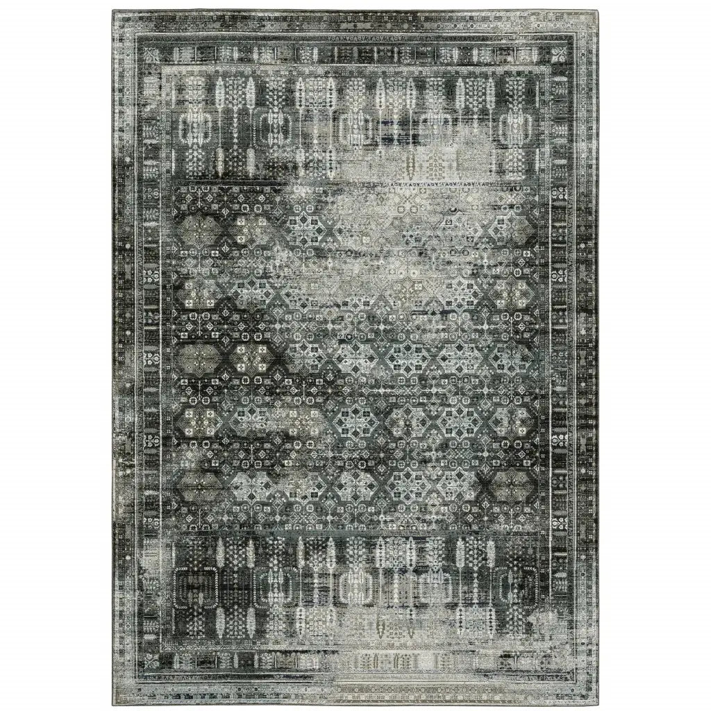 4' X 6' Charcoal Grey Blue Ivory And Taupe Oriental Power Loom Stain Resistant Area Rug - Homeroots - Flyclothing LLC