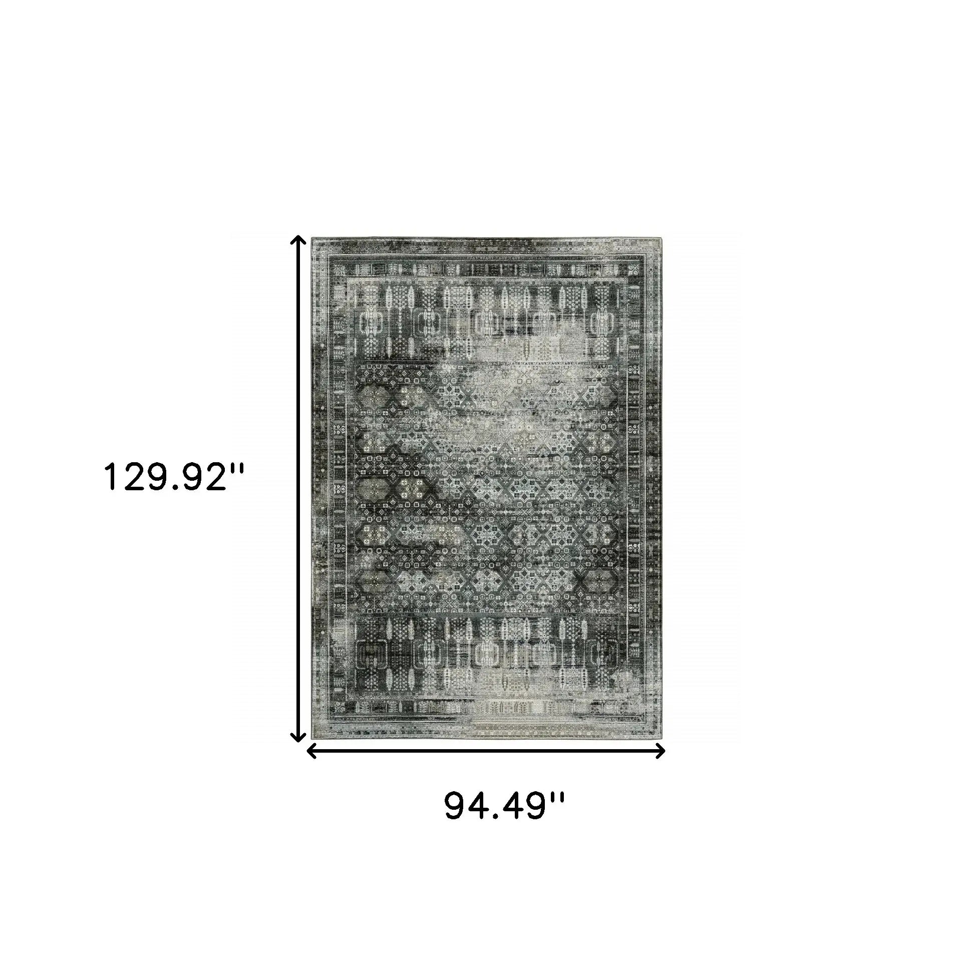 8' X 11' Charcoal Grey Blue Ivory And Taupe Oriental Power Loom Stain Resistant Area Rug - Homeroots - Flyclothing LLC