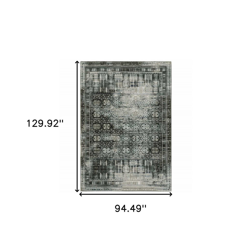 8' X 11' Charcoal Grey Blue Ivory And Taupe Oriental Power Loom Stain Resistant Area Rug - Homeroots - Flyclothing LLC