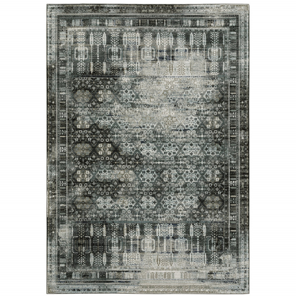 10' X 13' Gray And Ivory Oriental Power Loom Area Rug - Homeroots